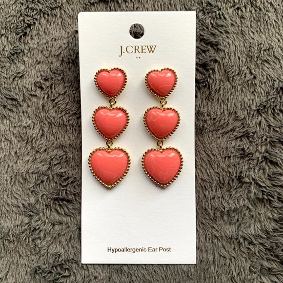 J. Crew Factory Heart Drop Dangle Earrings in Himalayan Spice Pink Gold - Picture 2 of 3